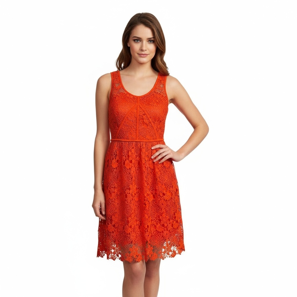 Sugarlips A Line Sleeveless Dress S Orange Floral Lace Overlay Feminine Chic - Picture 1 of 9